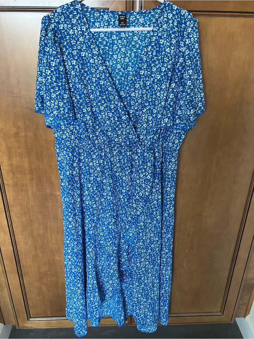 SHEIN Royal Blue Floral Wrap Midi Dress